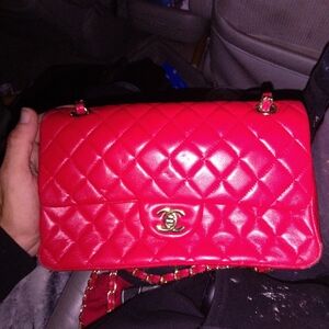 AuthenticChanel 2016 Cruise Classic Medium Flap Red Lambskin with Gold Chains
